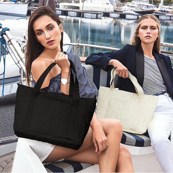 Women Tote Bag Quilted Zipper Large Capacity Shoulder Purse for Work Travel - Picture 8 of 9